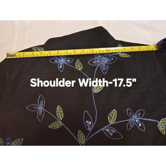 VTG Silk Embroidered Floral Black Jacket Top Plus 2X Sequins Artsy Art To Wear - Picture 13 of 16